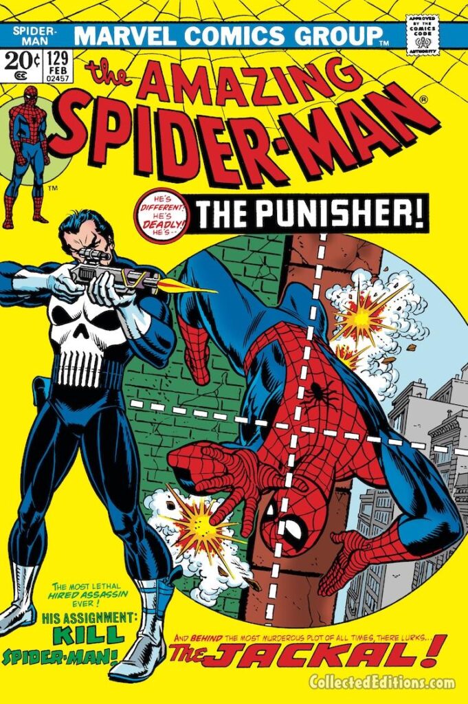 Amazing Spider-Man #129 cover; pencils, Gil Kane; inks, John Romita Sr.; first appearance of The Punisher, Frank Castle, The Jackal