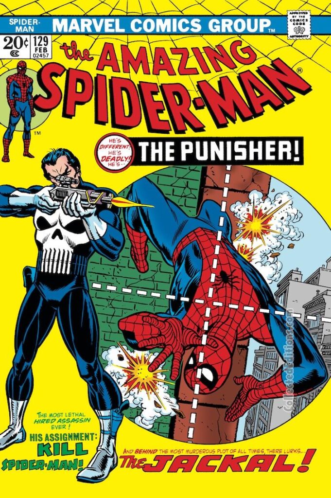 Amazing Spider-Man #129 cover; pencils, Gil Kane; inks, John Romita Sr.; first appearance of The Punisher, Frank Castle, The Jackal