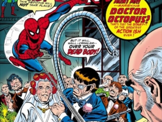 Amazing Spider-Man #131 cover; pencils, Gil Kane; inks, Frank Giacoia; Aunt May Marrying Doctor Octopus, wedding
