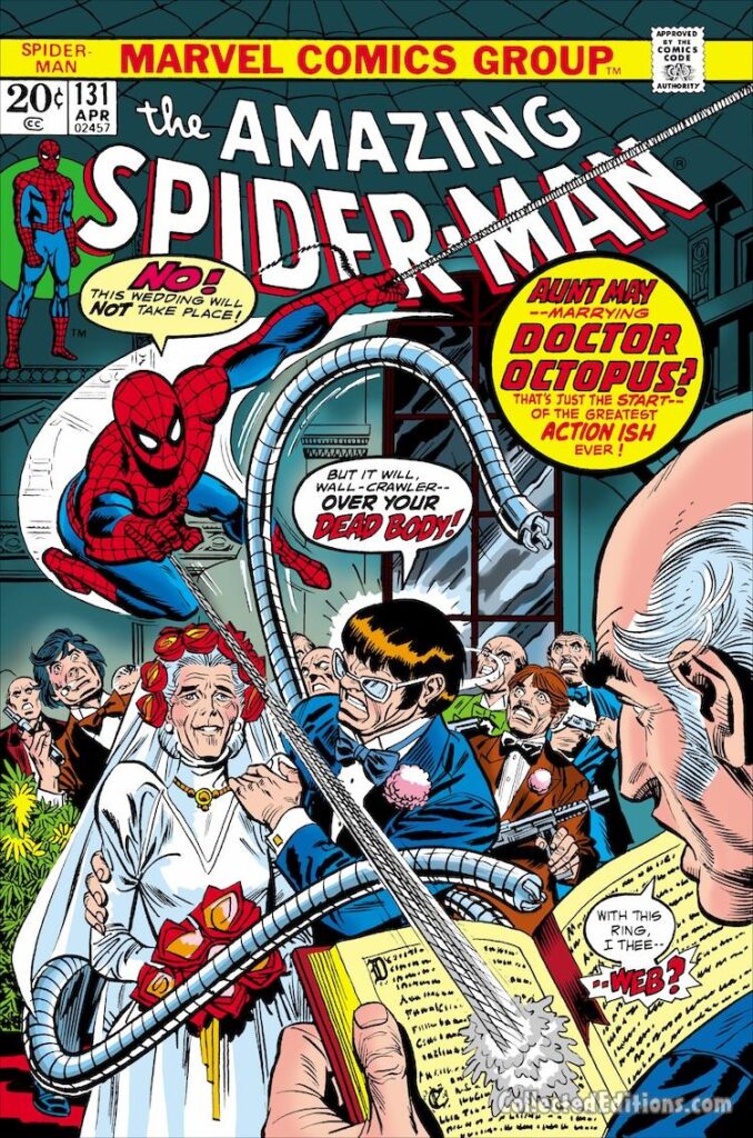 Amazing Spider-Man #131 cover; pencils, Gil Kane; inks, Frank Giacoia; Aunt May Marrying Doctor Octopus, wedding
