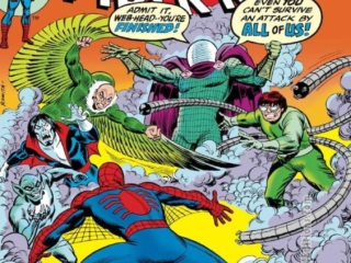 Amazing Spider-Man #141 cover; pencils and inks, John Romita Sr.; Mysterio, Doctor Octopus, Vulture, Morbius, Jackal