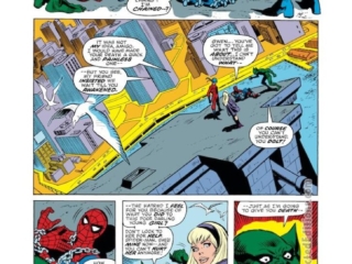 Amazing Spider-Man #147, pg. 17; pencils, Ross Andru; inks, Mike Esposito, Dave Hunt Amazing Spider-Man #147, pg. 17; pencils, Ross Andru; inks, Mike Esposito, Dave Hunt; Miles Warren, The Jackal, Gwen Stacy, Tarantula, Spidey in chains, rooftop, New York City, Original Clone Saga