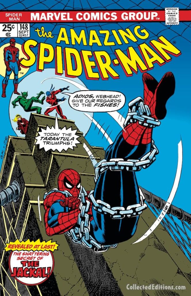 Amazing Spider-Man #148 cover; pencils, Gil Kane; inks, John Romita Sr.; Tarantula, Jackal, Gwen Stacy