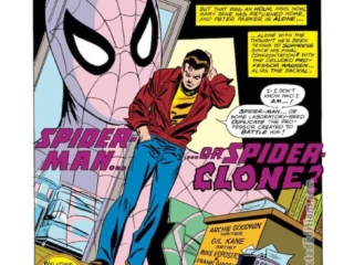Amazing Spider-Man #150, pg. 1; pencils, Gil Kane; inks, Mike Esposito, Frank Giacoia Amazing Spider-Man #150, pg. 1; pencils, Gil Kane; inks, Mike Esposito, Frank Giacoia; Spider-Clone, Original Clone Saga, Peter Parker, Archie Goodwin, splash page, Marv Wolfman