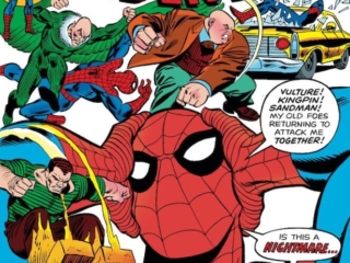 Amazing Spider-Man #150 cover; pencils, Gil Kane; inks, Frank Giacoia Amazing Spider-Man #150 cover; pencils, Gil Kane; inks, Frank Giacoia; Kingpin, Vulture, Sandman, 150th issue, anniversary