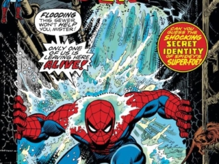 Amazing Spider-Man #151 cover; pencils and inks, John Romita Sr. Amazing Spider-Man #151 cover; pencils and inks, John Romita Sr.; Underground sewer