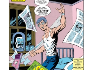 Amazing Spider-Man #237, pg. 1; layouts, Bob Hall; pencils and inks, Frank Giacoia; High &amp; Mighty, splash page, Stan Lee Presents, Roger Stern, Bill Mantlo, writer, Stilt-Man