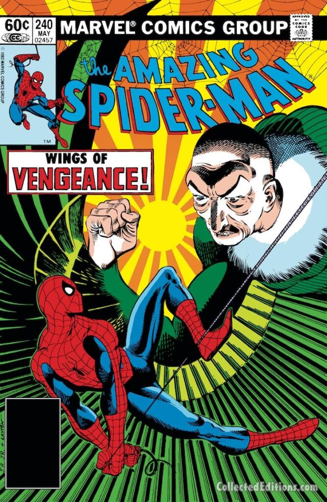 Amazing Spider-Man #240 cover; pencils, John Romita Jr.; inks, Bob Layton ; Wings of Vengeance, Vulture, Adrian Toomes