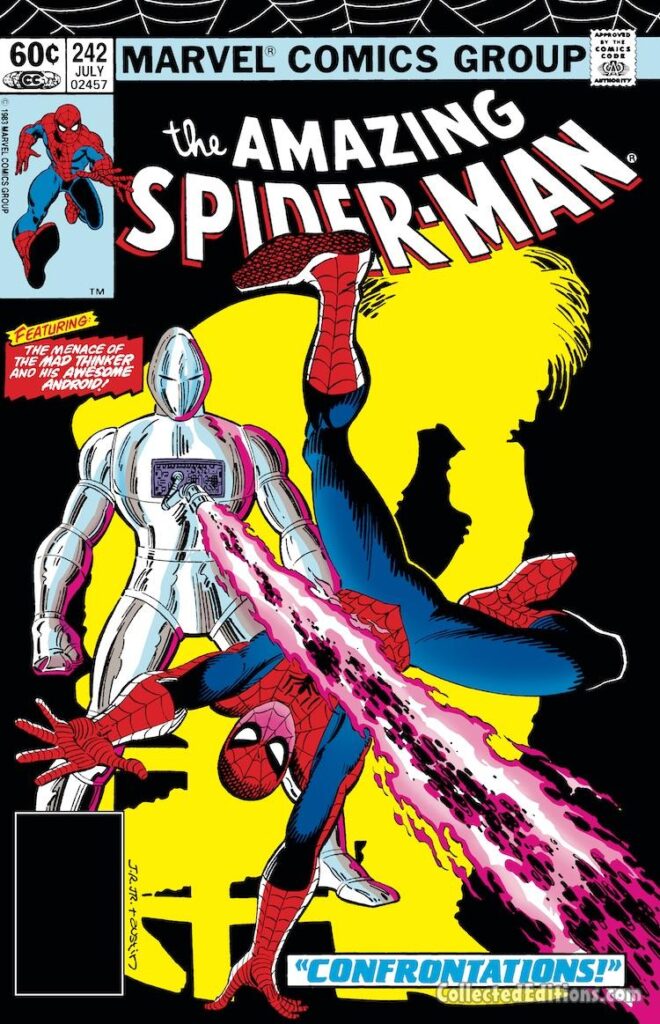 Amazing Spider-Man #242 cover; pencils, John Romita Jr.; inks, Terry Austin; Confrontations, Mad Thinker, Awesome Android