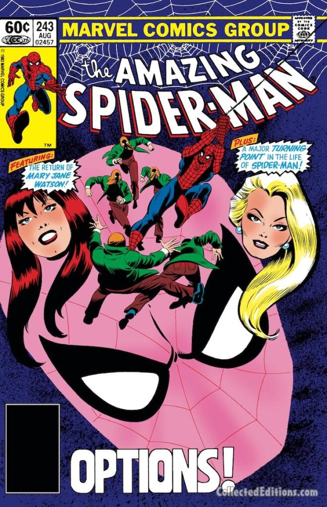 Amazing Spider-Man #243 cover; pencils, John Romita Jr.; inks, John Beatty; Return of Mary Jane Watson, Options, Amy Powell, Universal Liberation Army