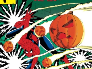 Amazing Spider-Man #244 cover; pencils, John Romita Jr.; inks, Bob Wiacek; Hobgoblin bombs