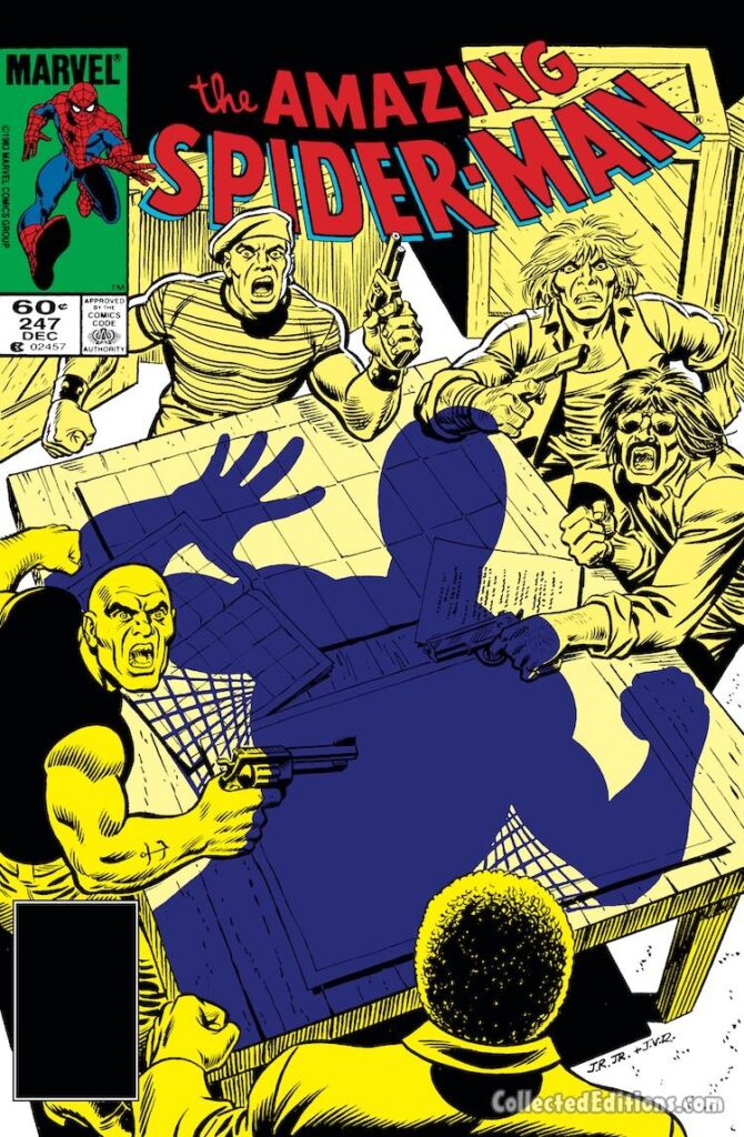 Amazing Spider-Man #247 cover; pencils, John Romita Jr.; inks, John Romita Sr.