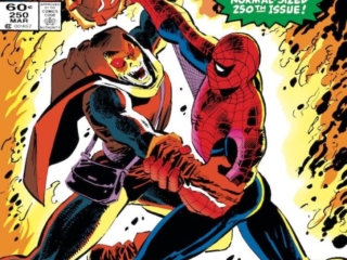 Amazing Spider-Man #250 cover; pencils, John Romita Jr.; inks, Klaus Janson; It's Great Steal It, Behold the Face of Death the Hobgoblin, Special Normal-Sized 250th Issue, Assistant Editor's Month