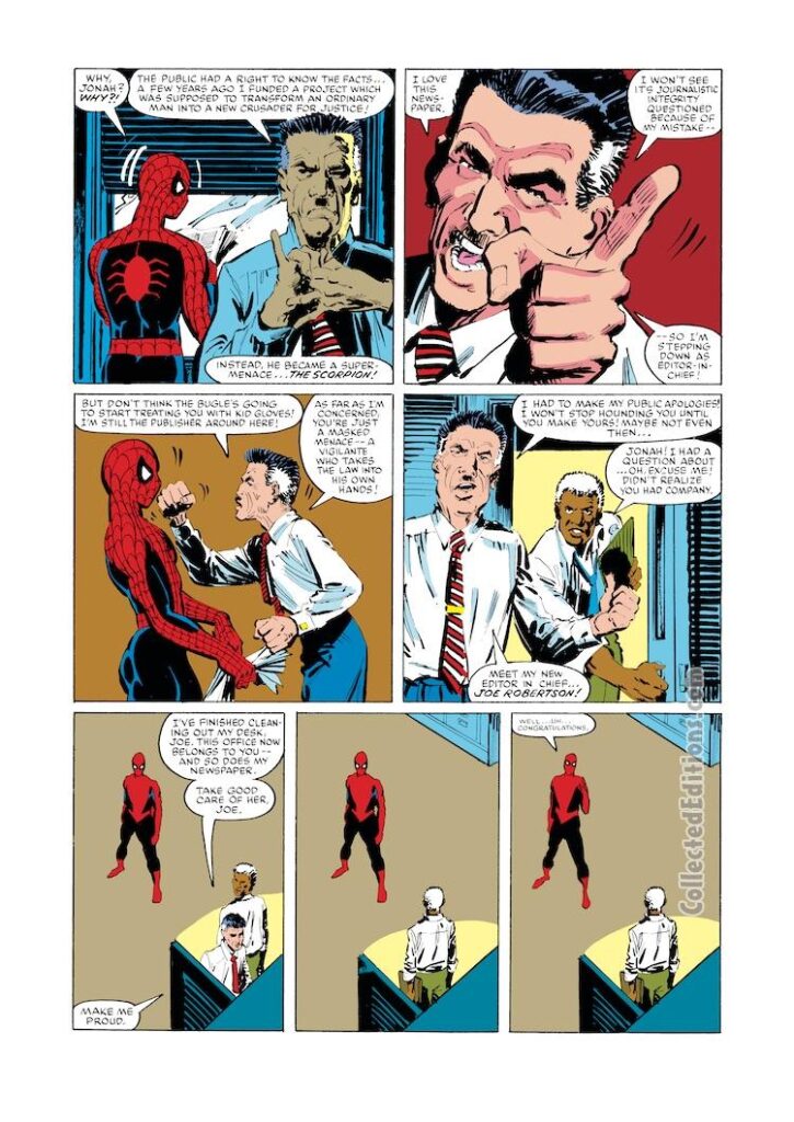 Amazing Spider-Man #251, pg. 16; pencils, Ron Frenz; inks, Klaus Janson; Jonah Jameson, Robbie Robertson, Daily Bugle