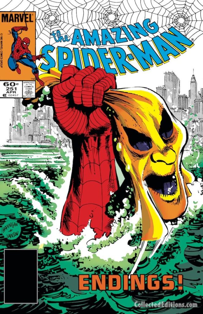 Amazing Spider-Man #251 cover; pencils, Ed Hannigan; inks, Klaus Janson; Endings, Hobgoblin mask