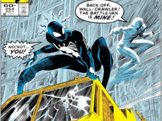 Amazing Spider-Man #254 cover; pencils, Rick Leonardi; inks, Joe Rubinstein; Jack O&rsquo;Lantern, black costume, no not you, back off wall-crawler, battle van is mine