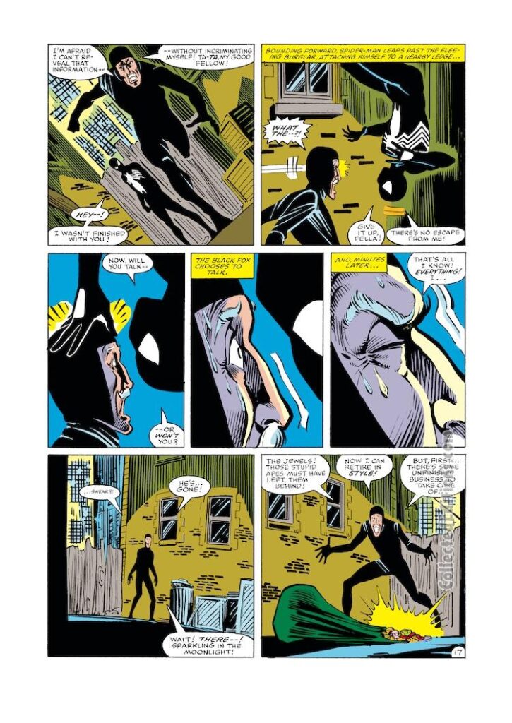Amazing Spider-Man #255, pg. 17; pencils, Rick Leonardi; inks, Joe Rubinstein; Black Fox, first appearance
