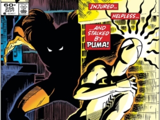 Amazing Spider-Man #256 cover; pencils, Ron Frenz; inks, Joe Rubinstein; Injured, helpless and stalked by Puma