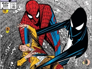 Amazing Spider-Man #258 cover; pencils, Ron Frenz; inks, Joe Rubinstein; black costume