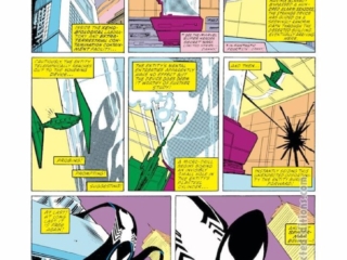 Amazing Spider-Man #261, pg. 8; pencils, Ron Frenz; inks, Joe Rubinstein; black costume, alien symbiote