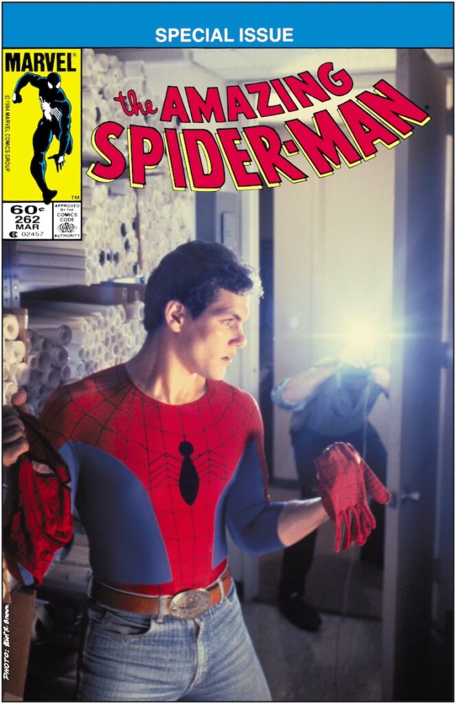 Amazing Spider-Man #262 cover; photograph, Eliot R. Brown; production art, Ron Zalme