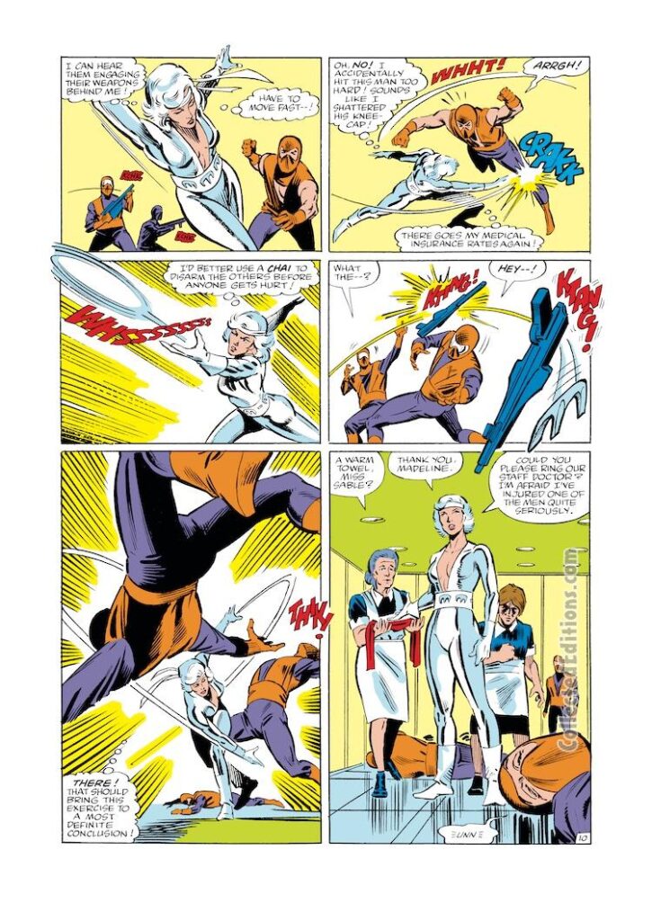 Amazing Spider-Man #265, pg. 10; pencils, Ron Frenz; inks, Joe Rubinstein; Silver Sable; first appearance, Madeline