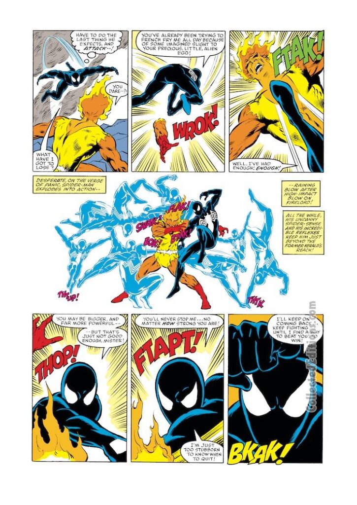 Amazing Spider-Man #270, pg. 21; pencils, Ron Frenz; inks, Bob McLeod; Firebird, Galactus herald, black costume