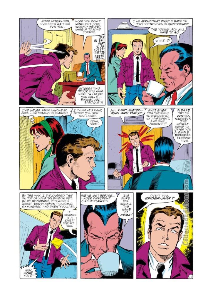 Amazing Spider-Man #273, pg. 13; layouts, Ron Frenz; pencils and inks, Joe Rubinstein; Thomas Fireheart, Puma, Mary Jane Watson
