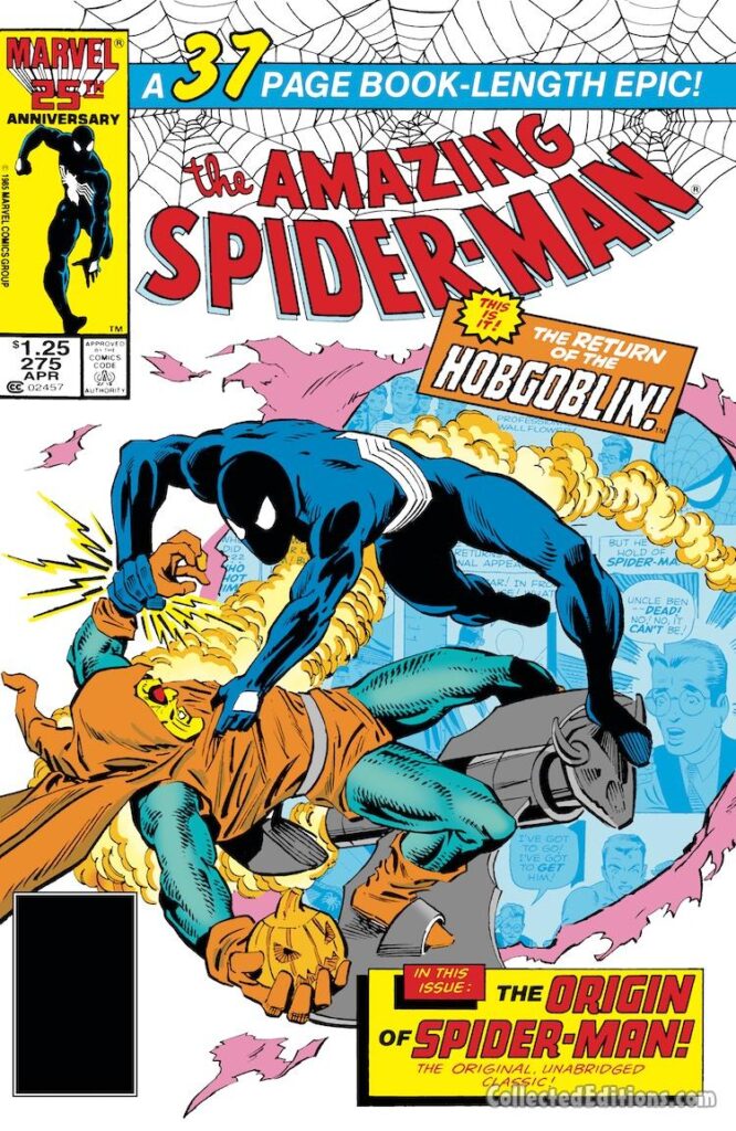 Amazing Spider-Man #275 cover; pencils, Ron Frenz; inks, Joe Rubinstein; inset art, Steve Ditko; The Return of the Hobgoblin, The Origin of Spider-Man