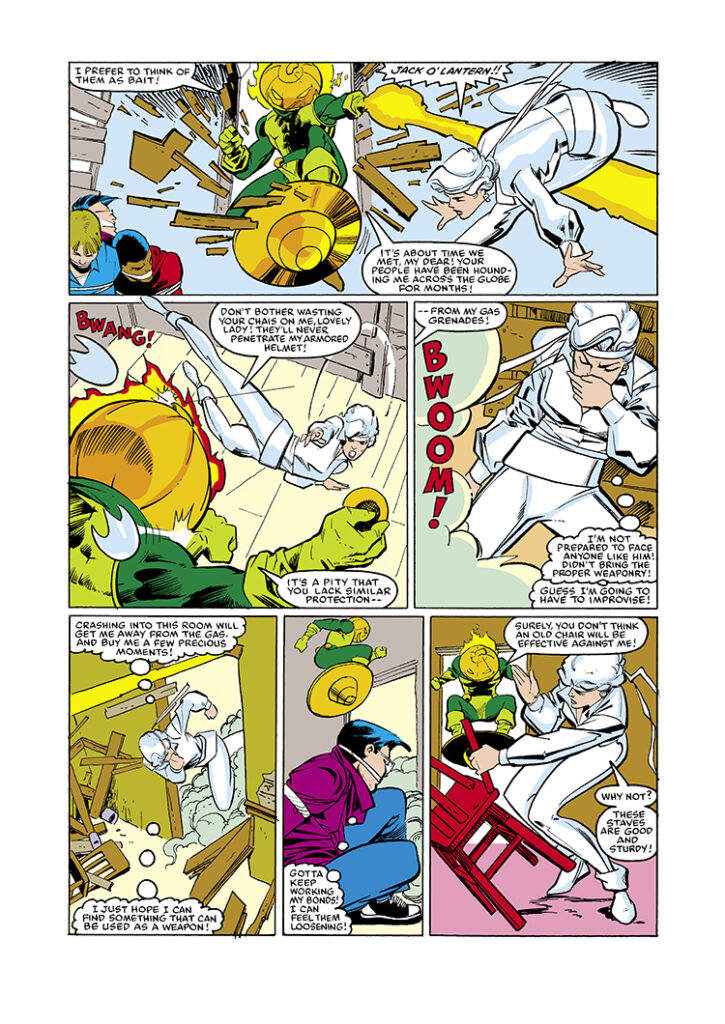 Amazing Spider-Man #279, pg. 18; pencils, Rick Leonardi; inks, Vince Colletta; Jack O’Lantern, Silver Sable