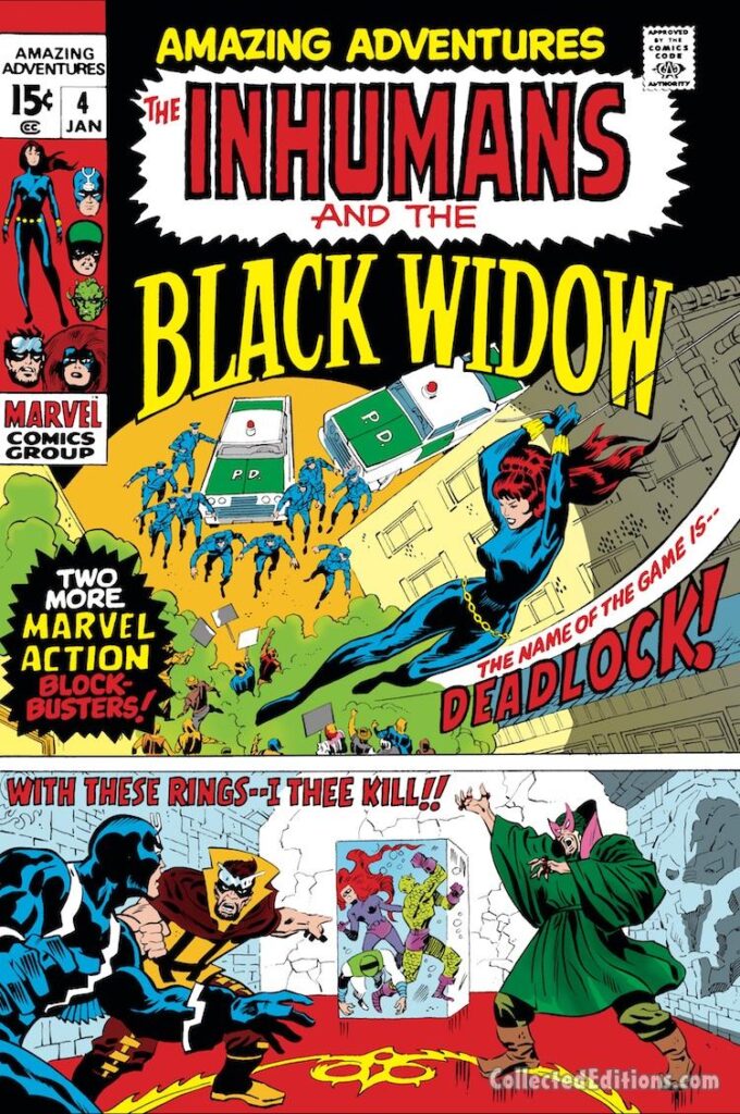 Amazing Adventures #4 cover; pencils, John Buscema; inks, John Verpoorten; Inhumans, With These Rings I Thee Kill, Mandarin, Black Bolt, Gorgon