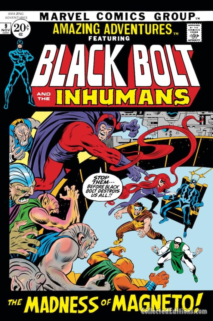 Amazing Adventures #9 cover; pencils, John Buscema; inks, Joe Sinnott; Inhumans, Black Bolt, Karnak, Medusa, Gorgon, The Madness of Magneto