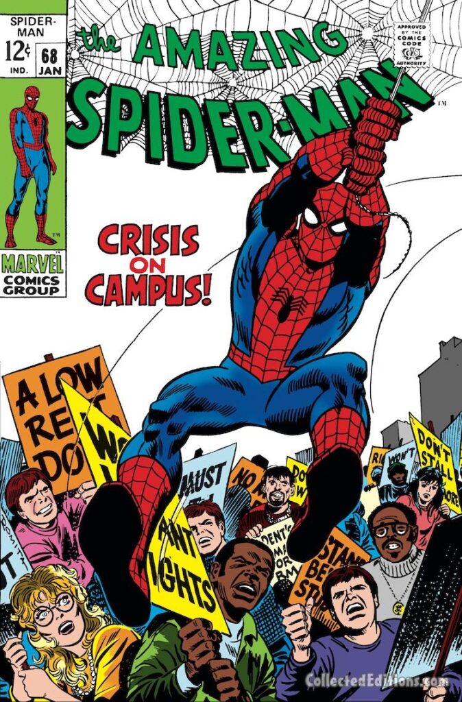 Amazing Spider-Man #68 cover; pencils and inks, John Romita Sr.; Crisis on Campus
