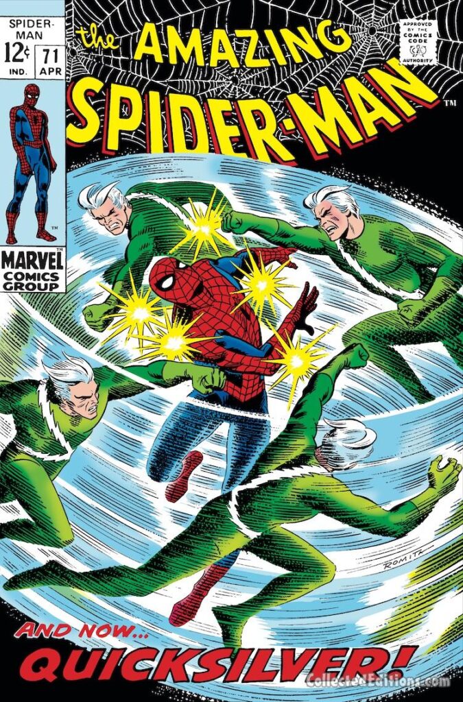 Amazing Spider-Man #71 cover; pencils and inks, John Romita Sr.; And Now Quicksilver