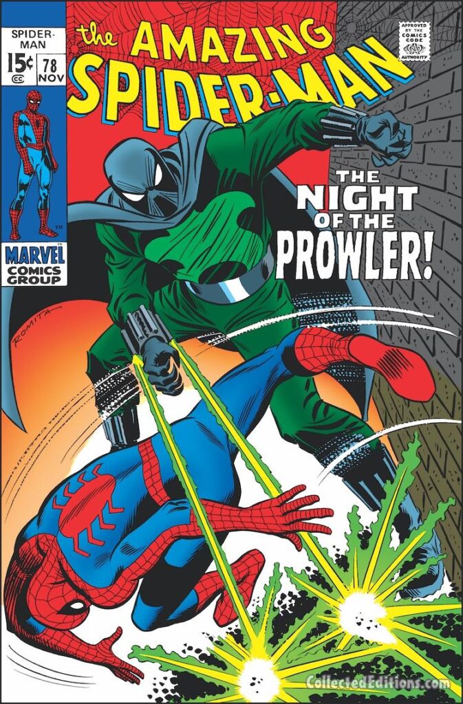 Amazing Spider-Man #78 cover; pencils and inks, John Romita Sr.; The Night of the Prowler, Hobie Brown, first appearance