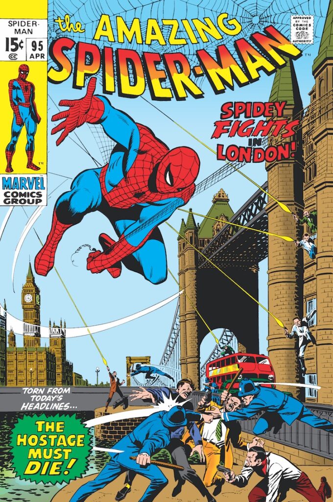 Amazing Spider-Man #95 cover; pencils and inks, John Romita Sr.; Spidey Fights in London, The Hostage Must Die, London Bridge