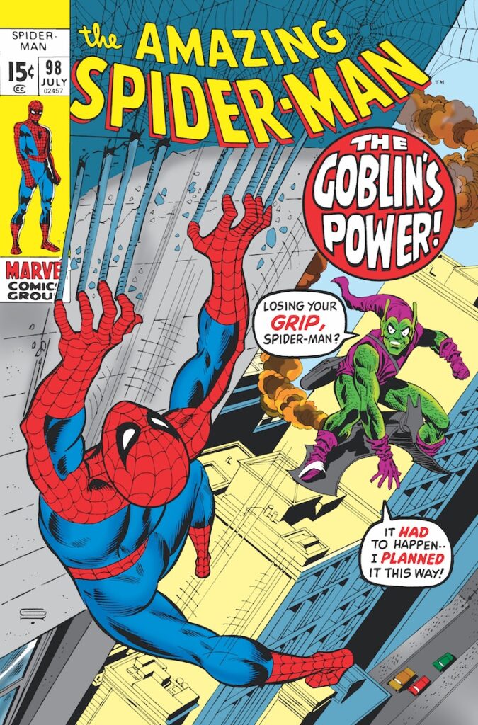 Amazing Spider-Man #98 cover; pencils, Gil Kane; inks, Frank Giacoia; The Goblin's Power, Green Goblin, Norman Osborn