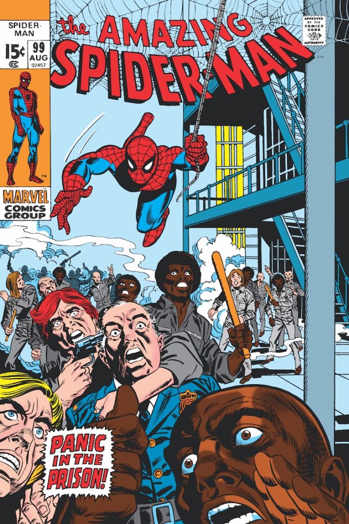 Amazing Spider-Man #99 cover; pencils, Gil Kane; inks, Frank Giacoia; Panic in the Prison, riot