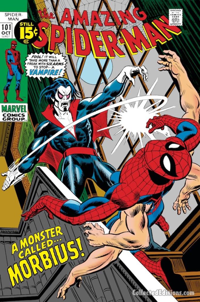 Amazing Spider-Man #101 cover; pencils, Gil Kane; inks, John Romita Sr.; A Monster Called Morbius, first appearance, Living Vampire