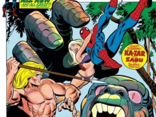 Amazing Spider-Man #103 cover; pencils, Gil Kane; inks, Frank Giacoia; Ka-Zar, Zabu, Gog, He Who Walks the Savage Land