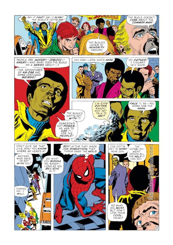 Amazing Spider-Man #105, pg. 3; pencils, Gil Kane; inks, Frank Giacoia; Daily Bugle, Robbie Robertson, Randy Robertson