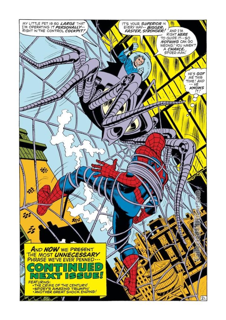 Amazing Spider-Man #106, pg. 21; pencils, John Romita Sr.; inks, Frank Giacoia; Spider-Slayer II, Spencer Smythe, splash page