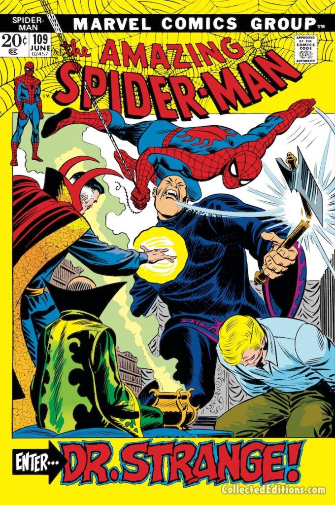 Amazing Spider-Man #109 cover; pencils and inks, John Romita Sr.; Doctor Strange, Wong, Flash Thompson, Giant One