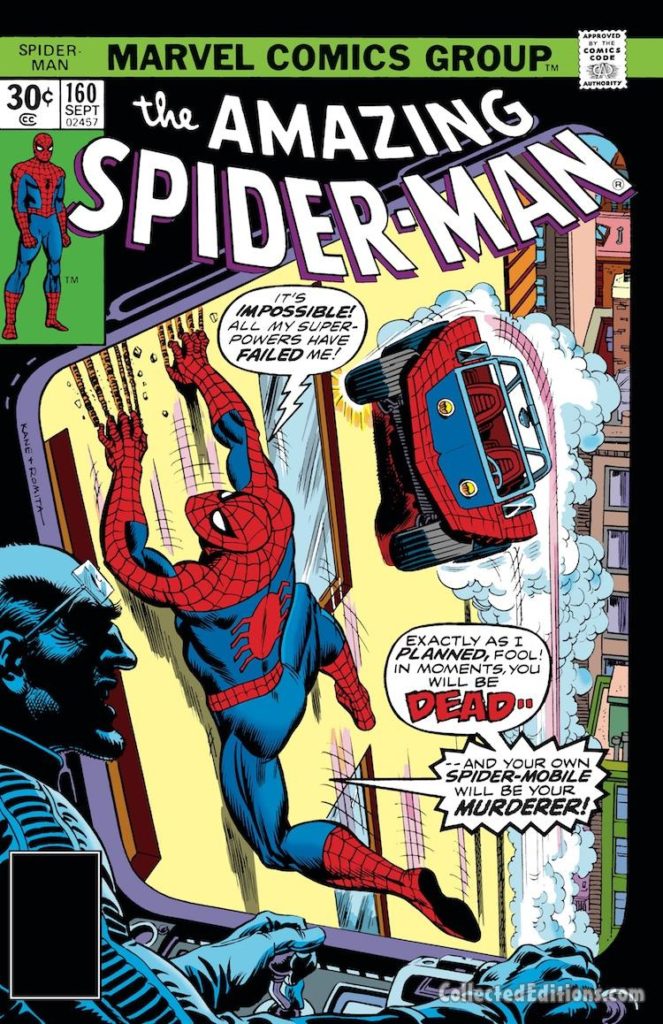 Amazing Spider-Man #160 cover; pencils, Gil Kane; inks, John Romita Sr.; Spidey-Mobile, Terrible Tinkerer