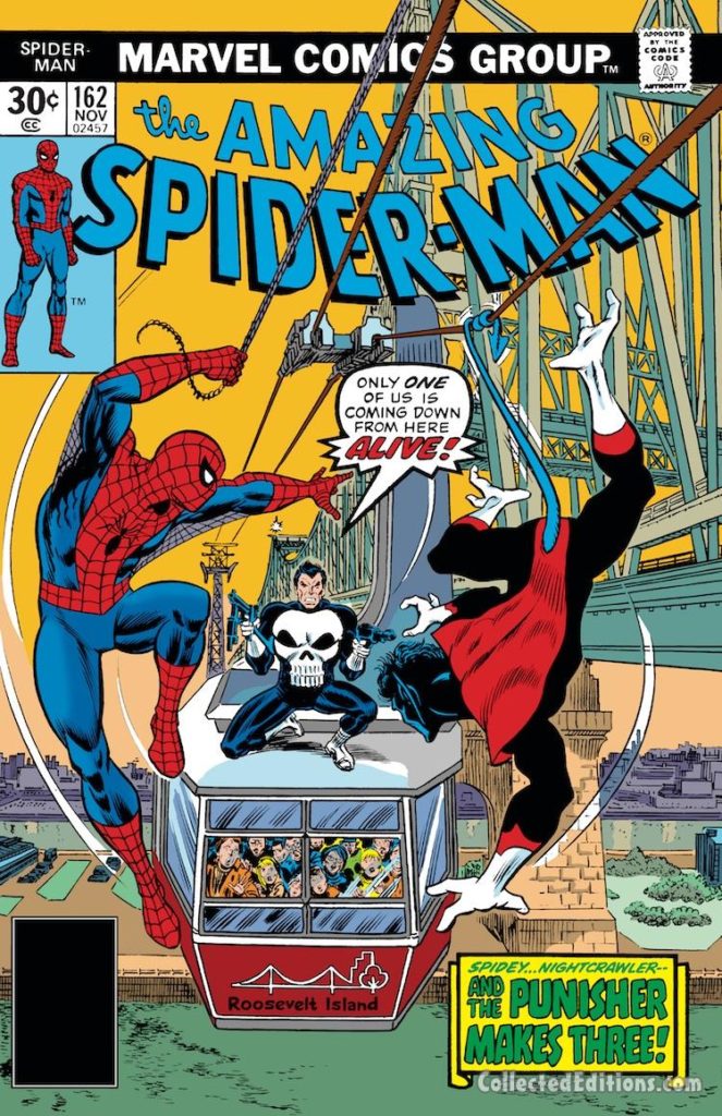 Amazing Spider-Man #162 cover; pencils, Ross Andru; inks, John Romita Sr., Punisher, Nightcrawler