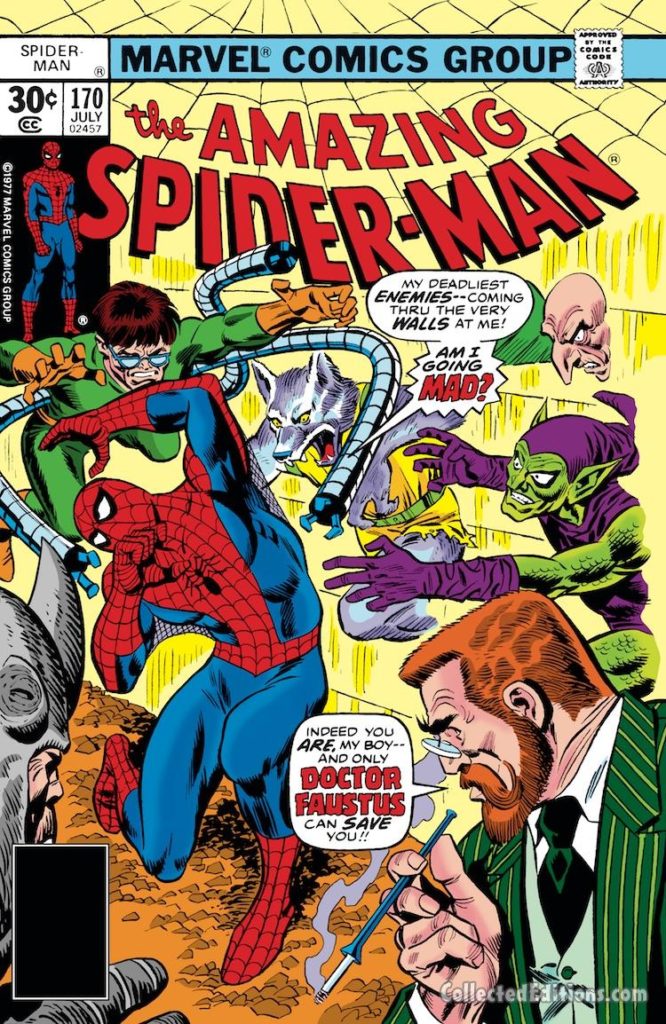 Amazing Spider-Man #170 cover; pencils, Ross Andru; Doctor Faustus