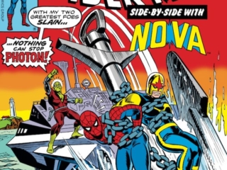 Amazing Spider-Man #171 cover; pencils, Ross Andru; inks, Frank Giacoia;  Nova, nothing can stop Photon