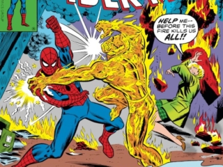 Amazing Spider-Man #173 cover; pencils, Ross Andru; inks, John Romita Sr. Molten Man's Last Stand