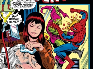 Amazing Spider-Man #178 cover; pencils, Ross Andru; inks, Joe Sinnott; Mary Jane Watson, Aunt May Is Dying, Green Goblin in the grip