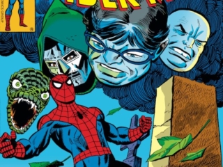 Amazing Spider-Man #181 cover; pencils, Gil Kane; inks, Mike Esposito; alterations, John Romita Sr.; The Pain and the Power, Lizard, Doctor Octopus, Doctor Doom, Kingpin, grave